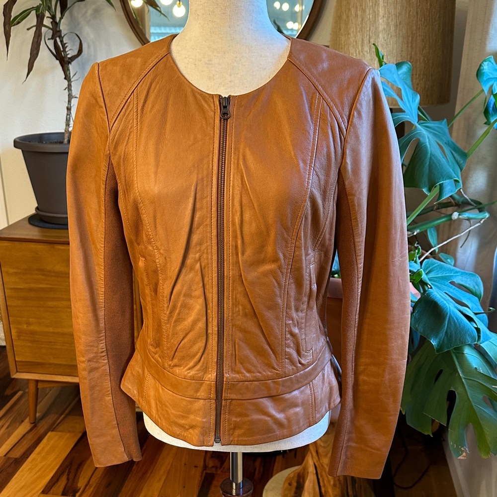 NWOT Halogen Women's Brown Leather Jacket